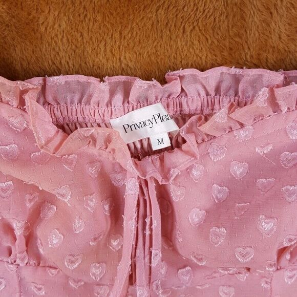 PRIVACY PLEASE Womens Top Medium Pink Off Shoulder Hearts Swiss Dot CELINE - Picture 3 of 7
